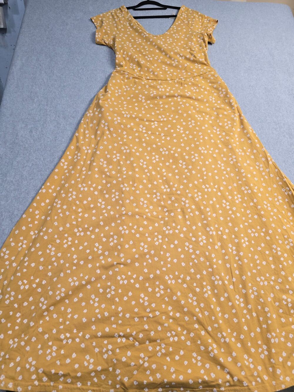 Pact Organic Cotton Maxi Dress XL Mustard Yellow Floral Cutout Back Cottagecore